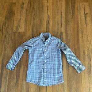 Lands end brand navy blue plaid boys dress  shirt